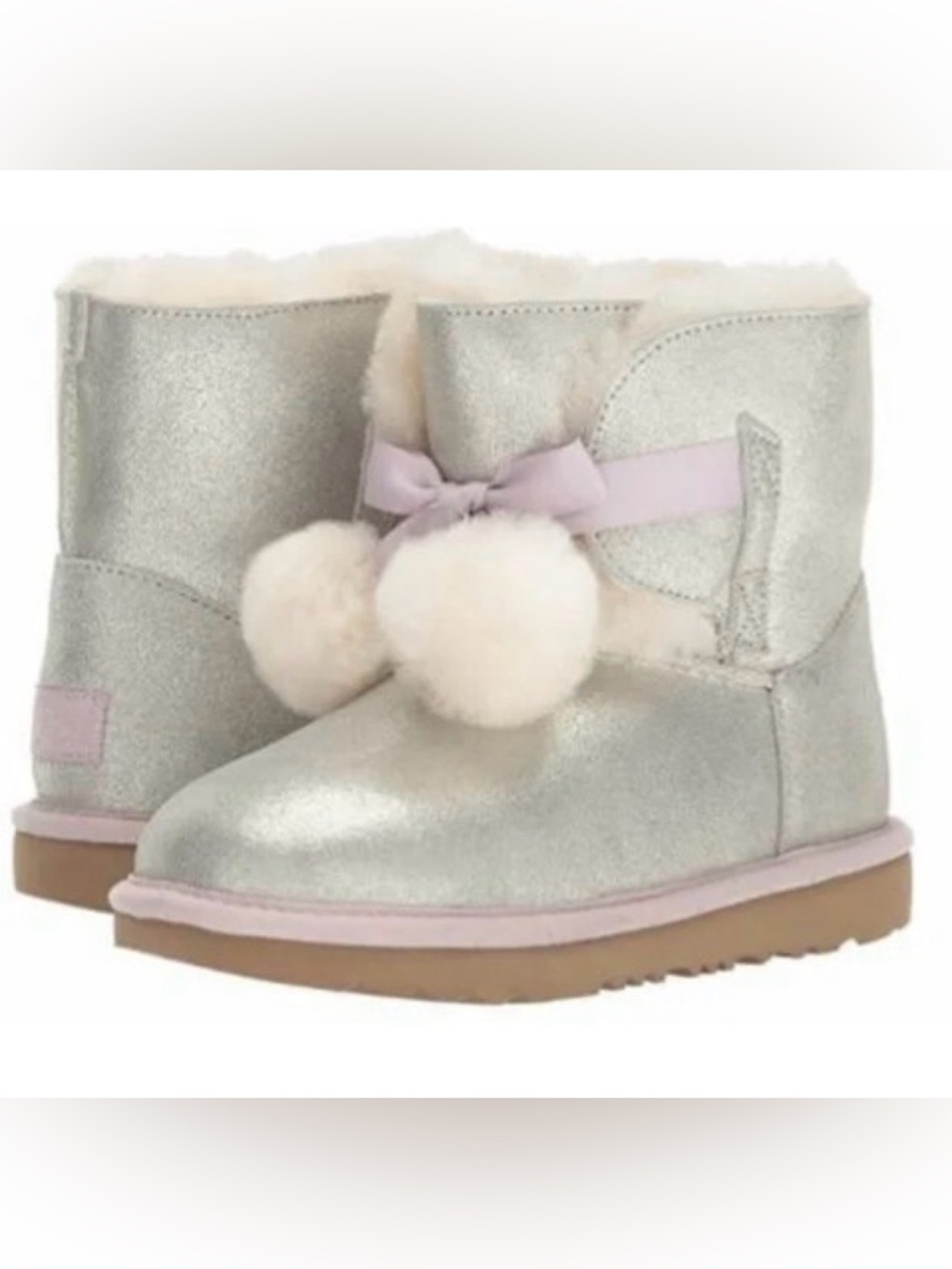 UGG Gita Pom Girls Leather Shearling Boots metallic